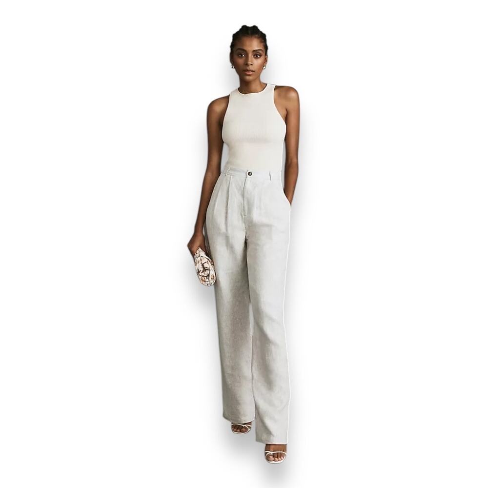 NWT Reformation Mason Linen Pants Pleated Wide Leg Linen Pants Women's 16 White